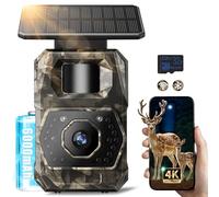 MAXDONE Caméra de chasse solaire avec application de transfert de téléphone portable - 4K 64 MP - WiFi - Avec batterie de 6000 mAh et détecteur de mouvement - Vision nocturne - Temps de déclenchement