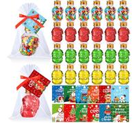 Maxdot Lot de 48 mini bouteilles d'alcool en vrac avec étiquette Père Noël, porte-bonbons, décorations de Noël à suspendre avec couvercle pour échange de cadeaux de Noël