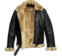 MAXDUD Blouson aviateur en fausse fourrure de mouton B3 pour homme, Noir - Cuir véritable., XL