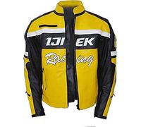 MAXDUD Chuck Greene Veste de motard en cuir véritable pour homme Jaune et noir, Jaune - Cuir véritable, XL
