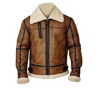 MAXDUD Veste aviateur en peau de mouton pour homme Marron Shearling Aviator B3 RAF, Marron - Cuir véritable, L
