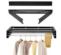 MaxEarn Étendoir à linge mural pliable en acier inoxydable de 100 cm, pour intérieur et extérieur, économiseur d'espace, séchoir à linge rétractable, noir, capacité de 50 kg