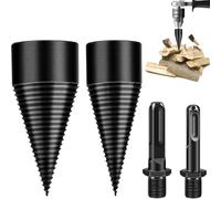 MaxEarn Fendeuse Bois Cône, 32mm + 42mm Fendeur de Buche avec 2 Poignées de Forage, Fendeuse de Bûches pour Marteau Électrique, Foret de Fendage de Bois, Conique Fendeur de Bois pour Fendre Coupe Bois