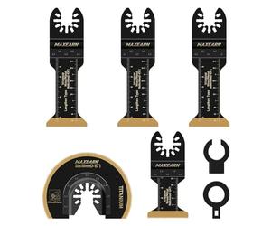 MaxEarn Lames de Scie Oscillante, 5Pcs Lame Scie Oscillante en Titane, Universelle Lame Outil Multifonction en Métal, Clous, Bois, Plastique, Compatible avec Fein, Dewalt, Black&Decker, Ryobi