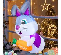 MaxEarn Lapin de Pâques gonflable avec lumière LED 120 cm, lapin brèche avec une carotte dans la main par la fenêtre, décoration gonflable pour Pâques, fête, jardin