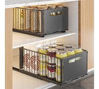 MaxEarn Lot de 2 tiroirs télescopiques en acier au carbone - Étagères de rangement extensibles - 24,5 x 37,5 x 19 cm - Noir