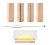 MaxEarn Lot de 4 bases de lumière LED de bureau, socle lumineux USB en bois, support lumineux jaune chaud, éclairage en bois pour plaque acrylique de 3 mm d'épaisseur, verre cristal