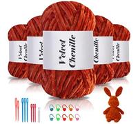 Maxee 500 g (5 × 100 g) de laine veloutée pour bébé, fil chenille en velours avec outils de crochet, fil chenille en velours doux et moelleux, laine douce en peluche pour tricot et crochet