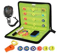 Maxee Tableau tactique de football pliable pour entraîneur, avec grandes figurines magnétiques, chronomètre, sifflets, éponge, marqueur