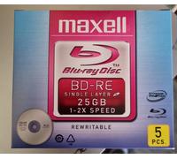 maxell 5 blu-ray disc vierge BD-RE single layer 25GB
