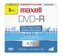 Maxell Lot de 5 boîtiers DVD enregistrables - Dvd-r - 16x - 4,70 Go - 120 mm - 2 heures de temps d'enregistrement maximum