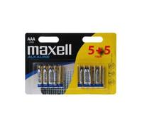 Maxell Pile Alcaline AAA 1.5V - Dimensions 10x10x44mm - Lot de 10 Piles à Usage Unique - Poids unitaire 12g - Référence 790254