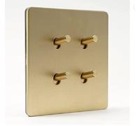 MAXEPO Interrupteur d'éclairage mural rétro de style industriel doré mat Interrupteur en laiton Interrupteur mat Levier 86 Type 1-4 Gang 2 Voies Panneau brossé dissimulé Prise d'hôtel à double command