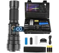 Maxesla Ultra Powerful LED Torch,23000 Lumens XHP90 Rechargeable LED Flashlight,IPX5 Waterproof Tactical Lamp,Zoomable 5 Modes