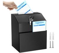 MaxGear Boîte à suggestions avec serrure, urne en métal avec fente murale avec 50 cartes à suggestions gratuites, boîte de commentaires, boîte de rangement sûre, 2 clés, 21 x 18 x 15 cm, noir