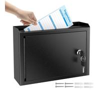 MaxGear Boîte à suggestions en métal avec serrure - 24,9 x 7,6 x 17,8 cm - Noir - Boîte aux lettres verrouillée - Fixation murale - Avec 50 cartes à suggestions