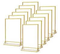 MaxGear Lot de 12 supports de panneau en acrylique transparent avec bordures dorées, 10,2 x 15,2 cm, pour numéro de table de mariage, cadres photo dorés double face pour photo