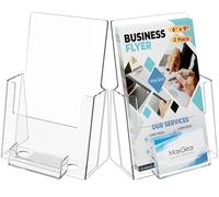 MaxGear Lot de 2 porte-brochures de 15,2 x 22,9 cm avec organisateur de cartes de visite, support de présentation de littérature en acrylique transparent, support mural ou de comptoir pour brochures
