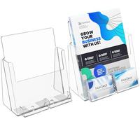 MaxGear Lot de 2 porte-brochures de 21,6 x 27,9 cm avec organisateur de cartes de visite, support de présentation de littérature en acrylique transparent, support mural ou de comptoir pour brochures