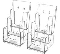 MaxGear Lot de 2 supports de brochures en acrylique transparent de 10,2 cm de large à 3 niveaux, porte-brochures en acrylique de qualité supérieure, multi-poches, montage mural ou comptoir