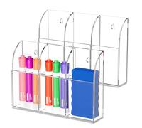 MaxGear Lot de 2 supports muraux en acrylique à 3 compartiments pour télécommandes, stylos, maquillage, marqueurs, porte-stylo mural transparent pour tableau blanc - 19,8 x 4,1 x 14,9 cm