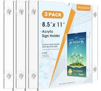 MaxGear Lot de 3 supports de panneau en acrylique de 21,6 x 27,9 cm avec ventouse et vis pour fenêtres et murs, fenêtre en verre transparent, support mural, cadre photo pour dépliant, affiche, papier
