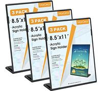 MaxGear Lot de 3 supports de panneau en acrylique de 21,6 x 27,9 cm, supports de panneau inclinés en plastique résistant aux chutes pour bureau, magasin, restaurant, noir