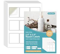 MaxGear Lot de 30 feuilles d'étiquettes autocollantes carrées de 6,3 cm pour imprimante à jet d'encre ou laser, blanc mat, adhésif puissant, sèche rapidement, tient bien l'encre