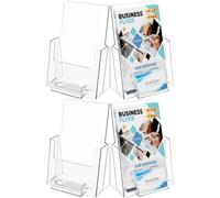 MaxGear Lot de 4 porte-brochures de 15,2 x 22,9 cm avec organisateur de cartes de visite, support de présentation de littérature en acrylique transparent, support mural ou de comptoir pour brochures