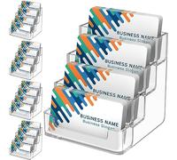 MaxGear Lot de 4 porte-cartes de visite transparents en acrylique pour bureau ou comptoir avec 4 niveaux, capacité de 640 cartes
