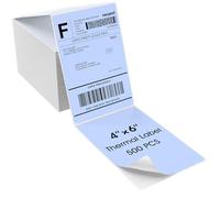 MaxGear Lot de 500 étiquettes thermiques directes perforées bleues de 10,2 x 15,2 cm, étiquettes d'expédition pliées en éventail, qualité commerciale, adhésif permanent, compatible avec la plupart des