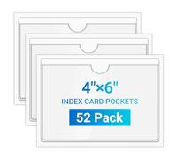 MaxGear Lot de 52 pochettes autocollantes pour cartes de bibliothèque avec chargement ouvert sur le dessus, porte-étiquettes en plastique pour bacs de rangement, pochettes transparentes pour