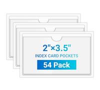 MaxGear Lot de 54 pochettes autocollantes pour cartes de bibliothèque avec chargement ouvert sur le dessus, porte-étiquettes en plastique pour bac de rangement, pochette transparente pour étiquette
