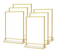 MaxGear Lot de 6 supports de panneau en acrylique transparent avec bordures dorées, 10,2 x 15,2 cm, pour numéro de table de mariage, cadres photo dorés double face pour photo