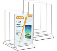 MaxGear Lot de 6 supports de panneau en acrylique transparent de 10,2 x 15,2 cm - Support de menu de table en plastique - Cadre photo double face pour bureau, maison, magasin, restaurant