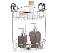 MaxHold Panier de Douche sans Perçage - Double Etagère d’Angle de Douche - Ventouse Système de Vide - Acier Inoxydable Ne Rouille Jamais - Rangement pour Salle de Bain et Cuisine (2 Niveaux)