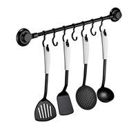 MaxHold Porte-Serviette/Porte-Ustensile à 7 Crochets Ajustables - Pas de Perçage - Barre Ustensile Cuisine en Acier Inoxydable - pour Salle de Bains et Cuisine Noir