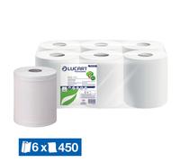 Maxi bobines d'essuyage blanches à dévidage central Lucart Eco 450, lot de 6