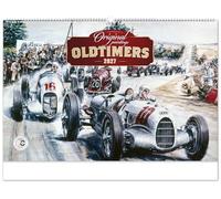 Maxi Calendrier Mural 2027 Oldtimers, Peintures Originales de Voitures de Course Rétro, Format 48x33 cm, Spirale