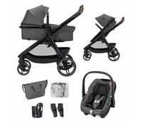 MAXI-COSI Poussette 3 en 1 Zelia S Trio2, Nacelle+Siège auto Cabriofix S iSize+Sac à langer+habillage pluie, 0-22Kg, Dark grey