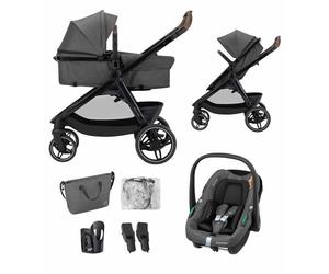 MAXI-COSI Poussette 3 en 1 Zelia S Trio2, Nacelle+Siège auto Cabriofix S iSize+Sac à langer+habillage pluie, 0-22Kg, Dark grey
