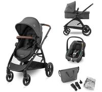 MAXI-COSI Trio Poussette 3 en 1 ZeliaS, Nacelle+Siège auto Cabriofix S iSize+Sac à langer+habillage pluie, 0-22Kg, Dark grey