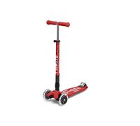 Micro | Trottinette Enfant Maxi Deluxe Pliable LED | Trottinette 3 Roues | Guidon Ajustable | Roues Lumineuses | 5-12 Ans | Rouge