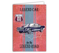 MAXI GRANDE CARTE XL 22x31cm ROUTE 66 Licence Officielle Automobile Voiture de Collection - Intérieur Blanc 44x31cm - Avec Enveloppe - Fabriqué en France - Pour Départ en Retraite ou Fête Anniversaire