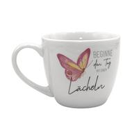 Maxi Mug en Porcelaine avec Inscription « Beginne den Tag mit einem Lächeln » Taille H x Ø 9,2 x 10,5 cm Capacité 400 ML Passe au Lave-Vaisselle