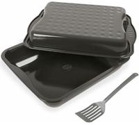 Dr. Oetker Maxi cocotte avec couvercle & spatule fendue Exclusive, plat à gratin en tôle d'acier de haute qualité, plat à rôtir familial carré pour poulet et légumes (couleur : gris/marron/crème),