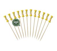 MAXI PRODUCTS - 200 brochettes en bambou décorées avec poignée tressée jaune - 12 cm - Bâtons pour apéritifs - Brochettes Dégustation Restauration - Baguettes Cocktail, Fruits, Apéritifs - Pichet