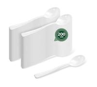 MAXI PRODUCTS - 200 pièces - Cuillères à café à dessert blanches réutilisables - 12,5 cm - Couverts robustes - Fourchette réutilisable - Couverts de fête - Résistants