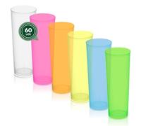 Maxi Products - Lot de 60 gobelets en plastique réutilisables multicolores - 300 cc - Verres recyclables - Verres Cubata - Fêtes, événements et célébrations - Verre pour cubata incassable - Gobelet