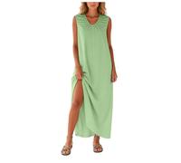 Maxi Robes pour Femme pétales Manches Courtes col en V Floral été Plage Vacances Jupe Soleil Robe Longue décontractée A Line Décontractée Robes Taille Haute pour Fête Noël Mariage (Green-a, M)